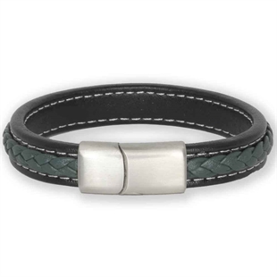 Major Green / Leren armband met glanzend stalen gesp.