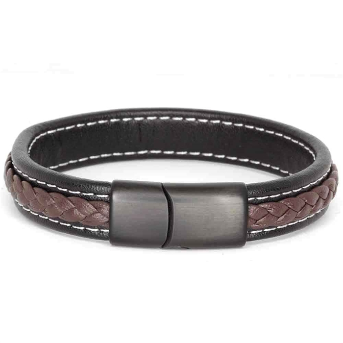 Major Brown / Lederen armband met matzwarte stalen gesp.