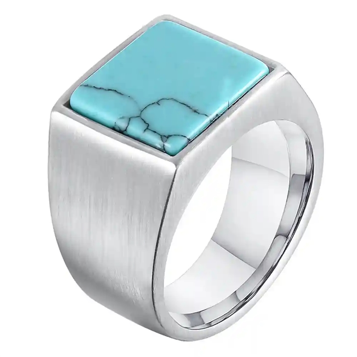 Matte turquoise herenring in staal.